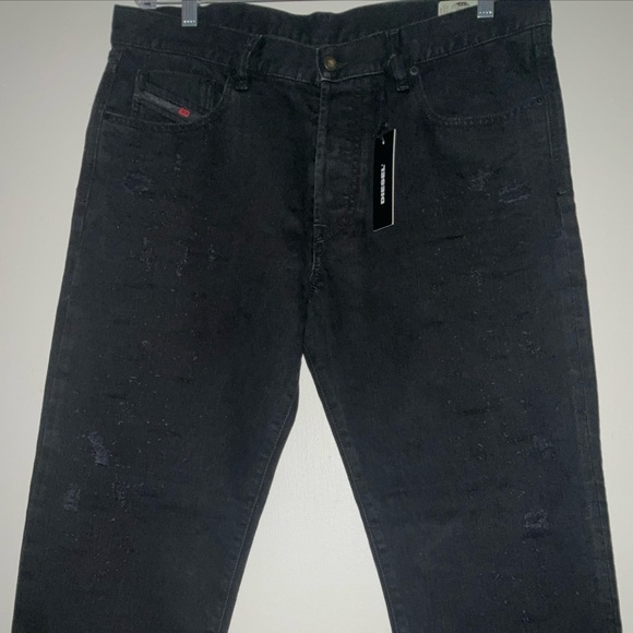 DIESEL MHARKY DISTRESSED BLACK SLIM SKINNY DENIM BUTTON FLY 36x32 NWT $228